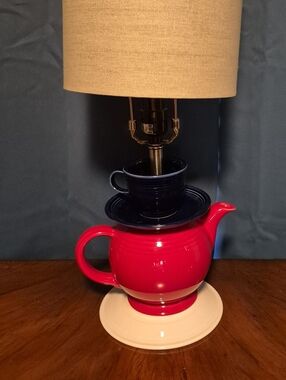 🇺🇸 Fiestaware  Upcycled Red, White & Blue Teapot Lamp